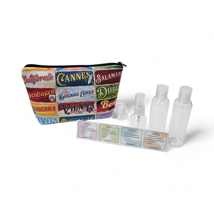 NECESER SIMIL NEOPREN + STICKERS + ATOMIZADOR + FRASCO CH + 2 FRASCOS GRANDES - PLACAS CIU